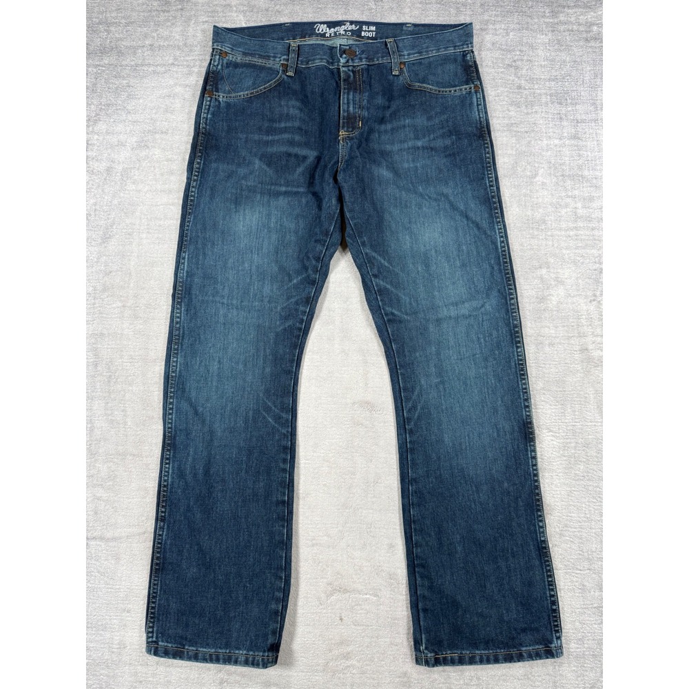 Wrangler Retro Slim Boot Mens 35x32 Blue Medium Wash Denim Jeans 1077MWZRW